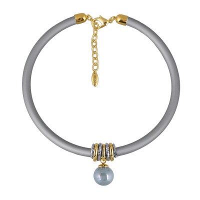 Колье Гевея (Майорка 16мм голубая, каучук серый; покрытие золото) 40-45см, Есть комплект