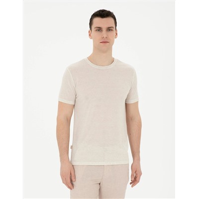 Bej Slim Fit Basic Tişört