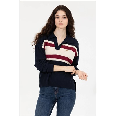 Kadın Lacivert V - Yaka Kazak