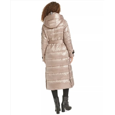 KARL LAGERFELD PARIS Women's Shine Hooded Belted Puffer Coat
