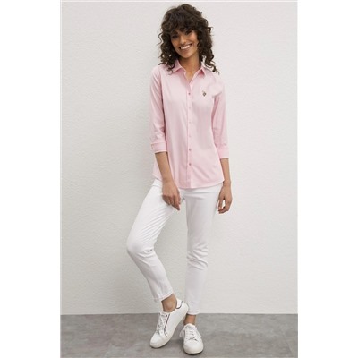 Kadın Pembe Uzun Kollu Basic Gömlek