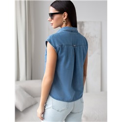 Укороченная блузка с коротким рукавом из джинсового лиоцелла