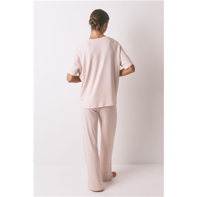 Pijama largo canalé perchado rosa