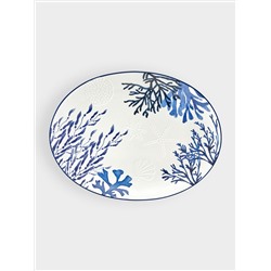 Блюдо, 40х30 см, керамика К, белое, овальное, Синие кораллы, Blue Coral