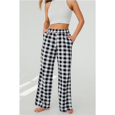 Брюки палаццо домашние широкие красная клетка