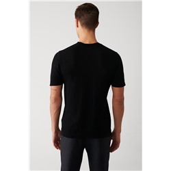 Siyah Bisiklet Yaka Pamuklu Regular Fit Standart Kesim İnce Triko T-Shirt