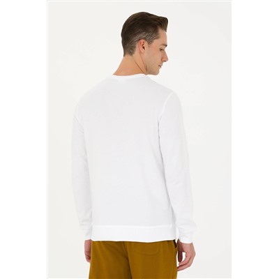 Erkek Beyaz Bisiklet Yaka Basic Sweatshirt