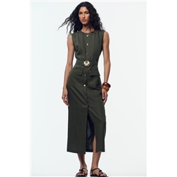 LINEN BLEND MIDI DRESS WITH BELT