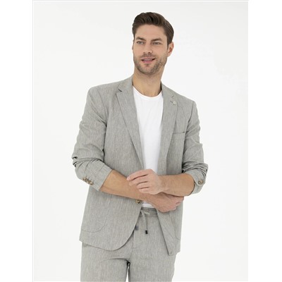 Açık Yeşil Ex. Slim Fit Keten Karışımlı Ceket