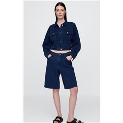 11" Mid Rise French Terry Denim Longline Shorts