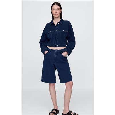 11" Mid Rise French Terry Denim Longline Shorts