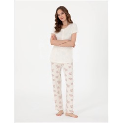 Krem 3'lü Lohusa Pijama Takımı