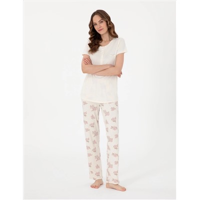 Krem 3'lü Lohusa Pijama Takımı