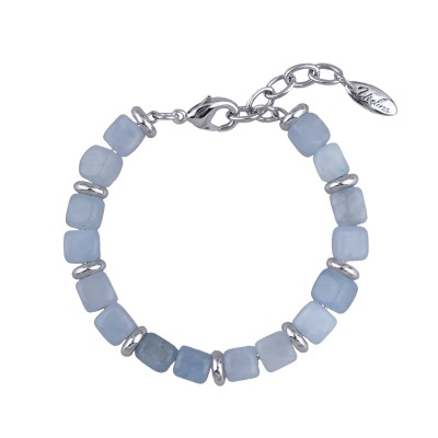 Браслет Селена (кварц аквамариновый 7-8мм; покрытие родий) 17-22см, Есть комплект