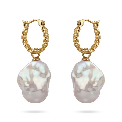 Серьги Барокко (жемчуг белый 27мм; покрытие золото), Есть комплект