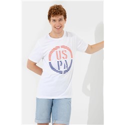 Erkek Beyaz Bisiklet Yaka Tişört