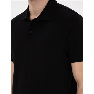Siyah Slim Fit %100 Pamuk Polo Yaka Basic Tişört