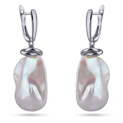 Серьги Барокко (жемчуг белый 25мм; покрытие родий), Есть комплект