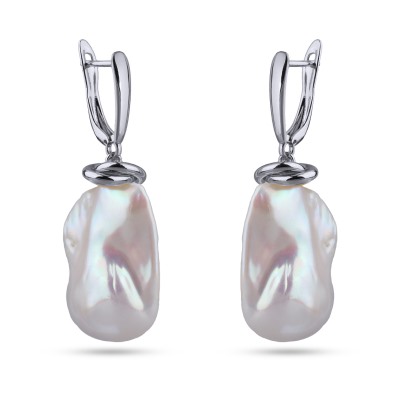 Серьги Барокко (жемчуг белый 25мм; покрытие родий), Есть комплект