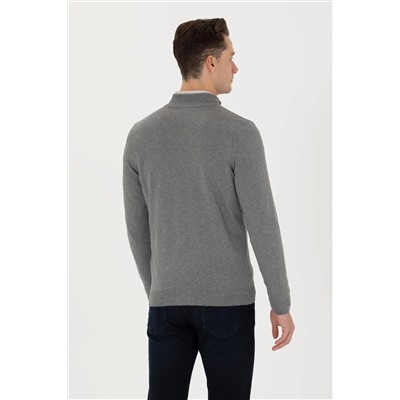 Erkek Gri Melanj Basic Triko Hırka