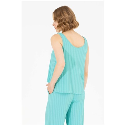 Kadın Mint Bisiklet Yaka Kolsuz Tişört