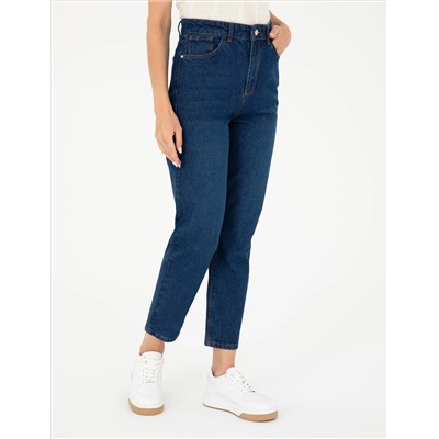 Koyu İndigo Mom Fit Jean Pantolon