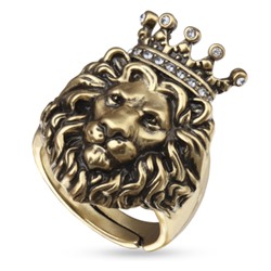 Кольцо Король лев (кристаллы белые; покрытие античное золото), Есть комплект