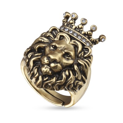 Кольцо Король лев (кристаллы белые; покрытие античное золото), Есть комплект