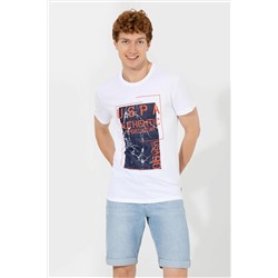 Erkek Beyaz Bisiklet Yaka Tişört