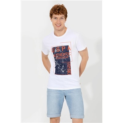 Erkek Beyaz Bisiklet Yaka Tişört