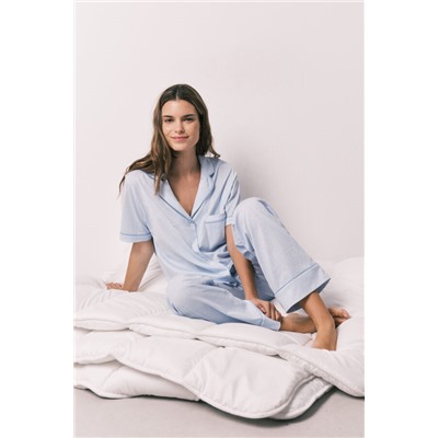 Pijama camisero 100% algodón rayas azul