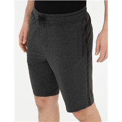 Antrasit Melanj Slim Fit Örme Şort