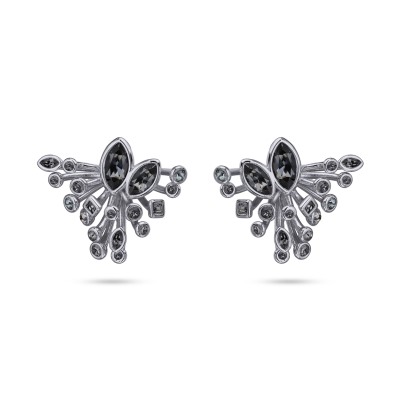 Серьги Эйва (кристаллы SW темно-серые; покрытие родий), Есть комплект