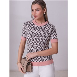 Джемпер с коротким рукавом жаккардовой вязки с принтом ромб