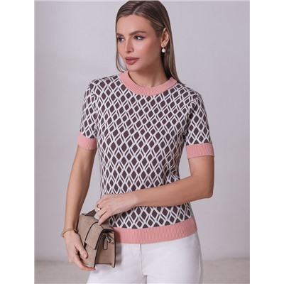 Джемпер с коротким рукавом жаккардовой вязки с принтом ромб