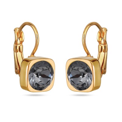 Серьги Теннис (кристаллы SW темно-серые 8мм; покрытие золото), Есть комплект