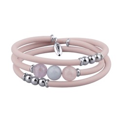 Браслет Терра (морганит 10мм, каучук розовый; покрытие родий), Есть комплект