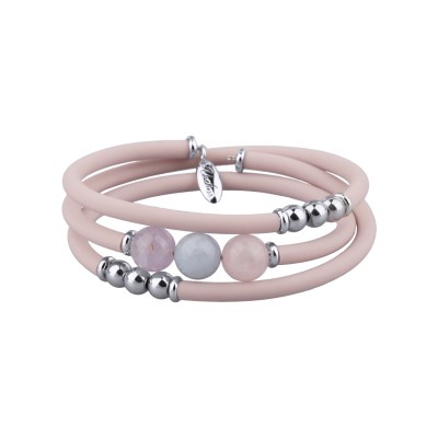 Браслет Терра (морганит 10мм, каучук розовый; покрытие родий), Есть комплект