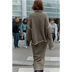 CONTRAST PIPING KNIT MIDI SKIRT