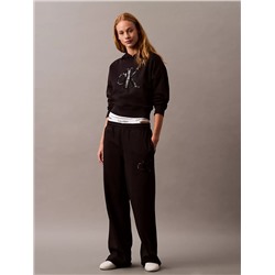Sequin Monogram Logo Fleece Wide Leg Sweatpants