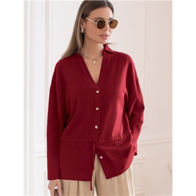 Свободная блузка с кулиской на талии изо льна с вискозой