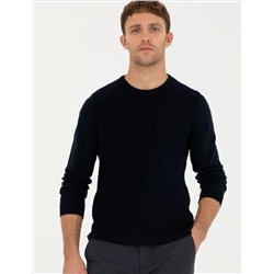 Lacivert Slim Fit Bisiklet Yaka Triko Kazak
