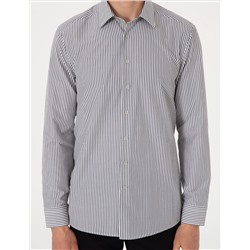 Siyah Slim Fit Çizgili Uzun Kollu Gömlek