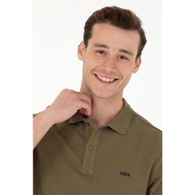 Erkek Haki Polo Yaka Basic Sweatshirt