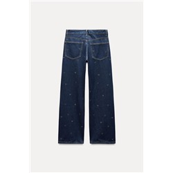 TRF WIDE-LEG RHINESTONE HEART MID-WAIST JEANS