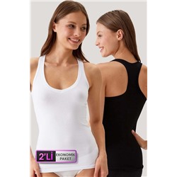 Pierre Cardin2'li Ekonomik Paket Siyah-beyaz 1008 Racerback - Sporcu Pamuklu Atlet