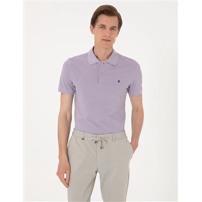 Lila Slim Fit %100 Pamuk Polo Yaka Basic Tişört