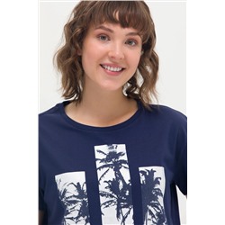 Kadın Lacivert Bisiklet Yaka Tişört