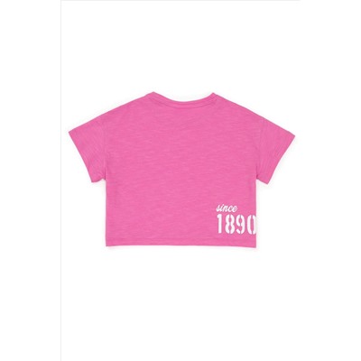 Kız Çocuk Pembe Bisiklet Yaka Crop Tişört