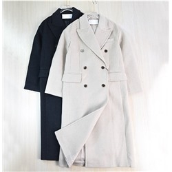 Женское Элегантное двубортное длинное шерстяное пальто с воротником из шерсти  ЛАЙ*М